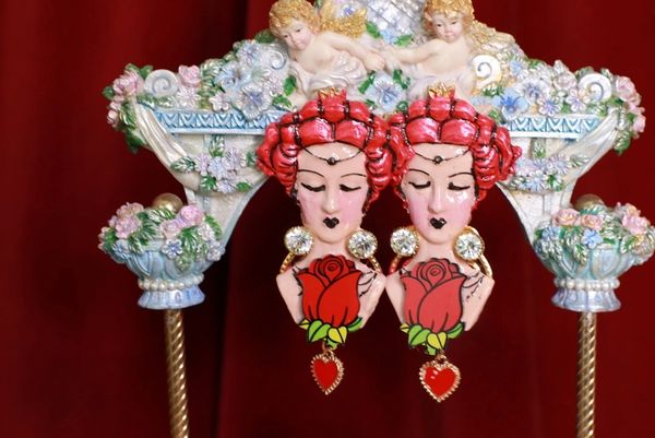 SOLD! 8736 Alice In Wonderland Queen Of Hearts Massive Fuchsia Studs Earrings