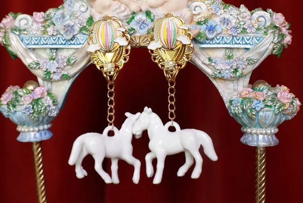 SOLD! 8749 Baroque 3D Effect White Horses Earrings Earrings