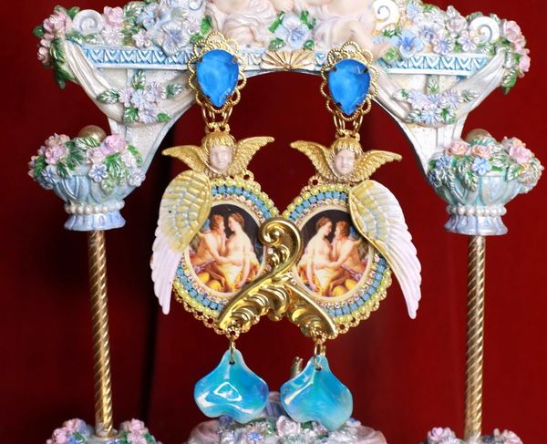 SOLD! 8775 Renaissance Paintings Romantic Couple Winged Rhinestone Massive Earrings