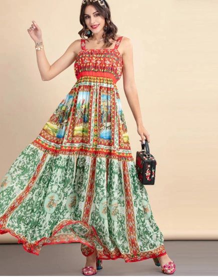 8781 Runway 2021 Baroque Knight Print Maxi Sheer Dress