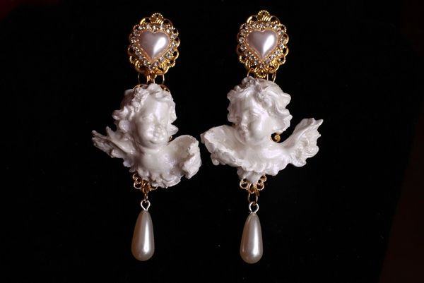 SOLD! 8788 Large Pearlish Chubby Cherubs Angels Shell Light Weight Studs Earrings