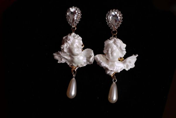 SOLD! 8789 Small Pearlish Chubby Cherubs Angels Shell Light Weight Studs Earrings