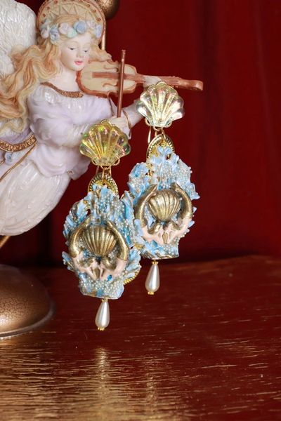 8808 Baroque Nautical Mermaids Shell Massive Earrings
