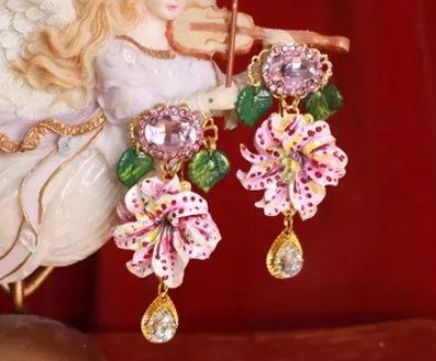 SOLD! 8807 Baroque Orchids Pink rhinestone Massive Earrings