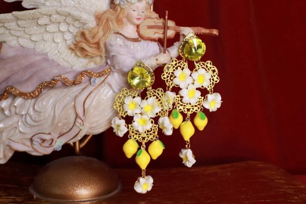 SOLD! 8812 Baroque Lemon Fruit Flower Blossom Dangle Earrings