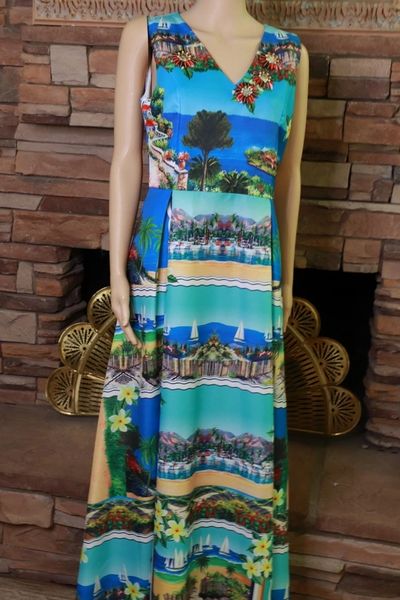 8825 Baroque Vacation Italy Print Maxi Dress US4-6