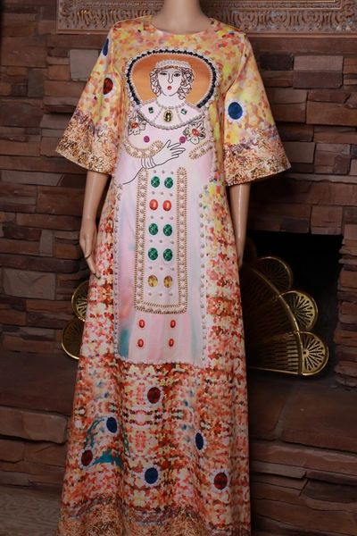 8832 Baroque Mosaic Print Pearl Embellished Maxi Dress US4-6