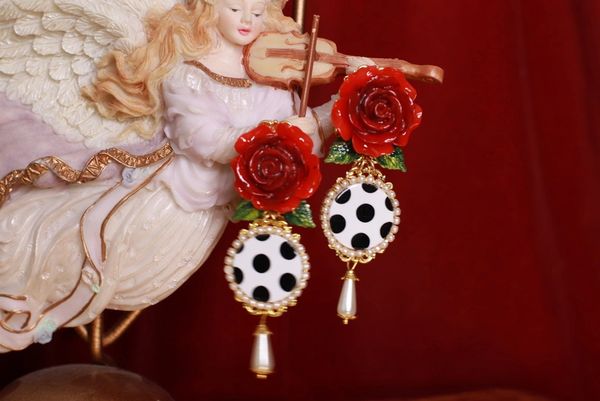 SOLD! 8837 Baroque Roses Polka Dot Elegant Earrings