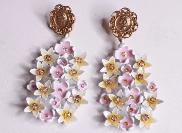 8841 Baroque Enamel Flower Blossom Earrings