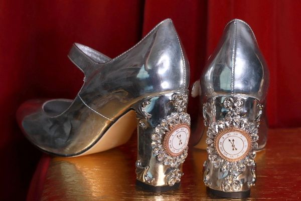 8849 Baroque Silver Genuine Leather Heels Shoes Size US9
