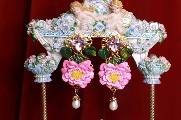 8868 Baroque Enamel Peony Flower Studs Earrings