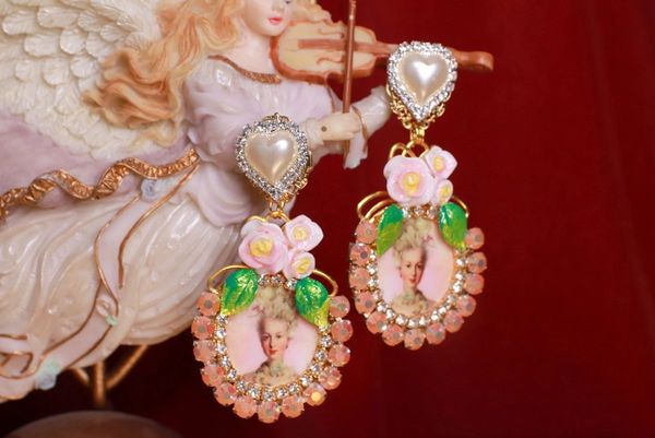 8877 Young Marie Antoinette Pink Roses Studs Earrings