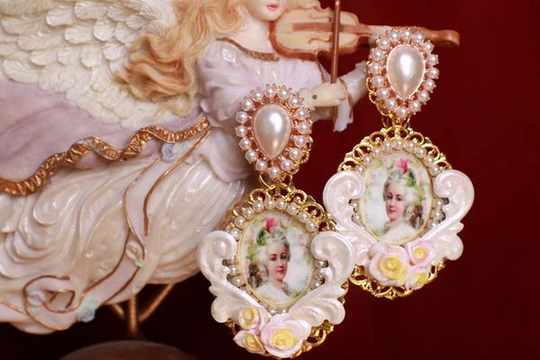 SOLD! 8878 Marie Antoinette Pink White Massive Studs Earrings