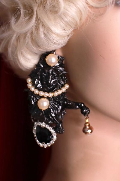 8886 Black Lions Pearl Massive Studs Earrings