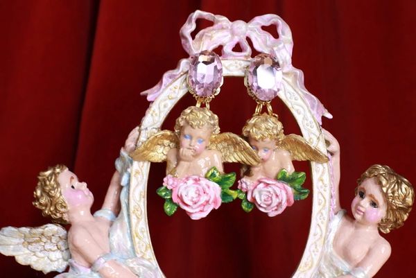 SOLD! 8887 Baroque Cherubs Angels Roses Studs Earrings