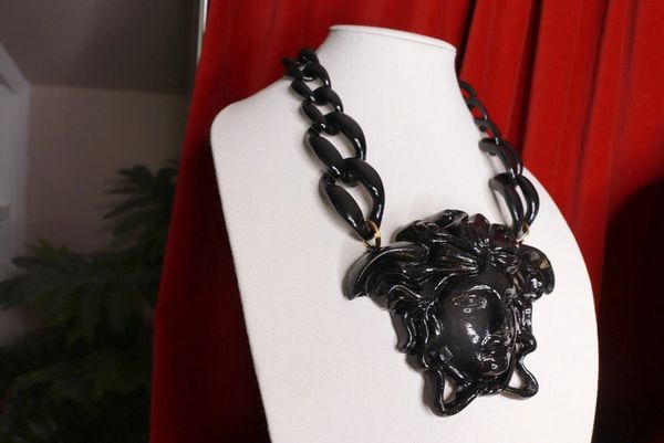 SOLD! 8889 Unisex Mythological Roman Head Chained Black Huge Necklace