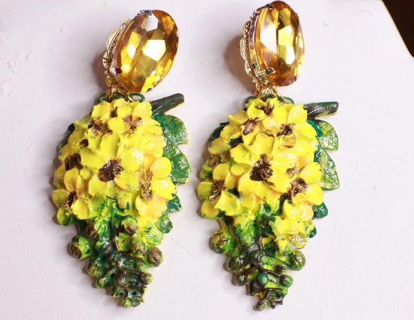 8896 Vivid Art Nouveau Yellow Snapdragon Flower Massive Studs Earrings