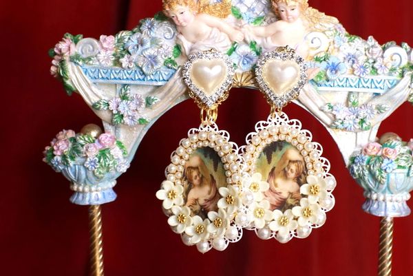SOLD! 8898 Elegant Renaissance Cupid Pearl Massive Studs Earrings