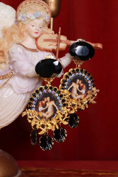 8907 Renaissance Romantic Black cameo Studs Earrings