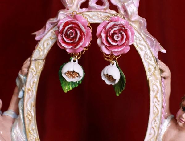 8908 Baroque Large Rose Hand Painted Studs Earrings