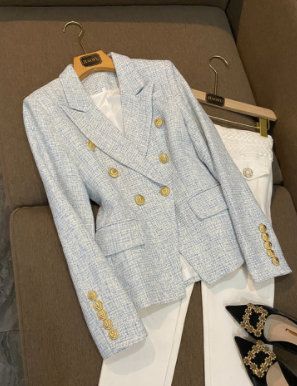 8917 Runway 2022 Grey Blue Gold Buttons Double Breasted Blazer