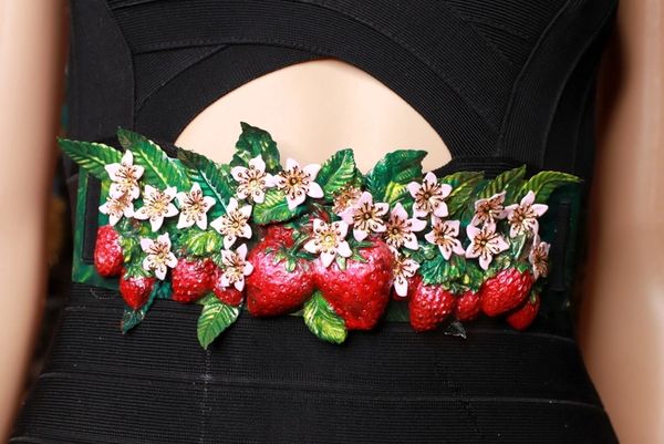 SOLD! 8935 Baroque Strawberry Hand Painted Embellished Waist Gold Belt Size S, L, M