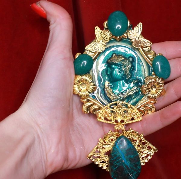 SOLD! 8957 Victorian Malachite effect Massive Pin Brooch