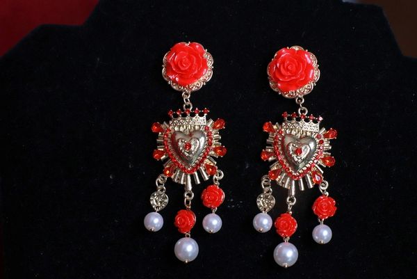 8973 Baroque Sacred Heart Roses Earrings