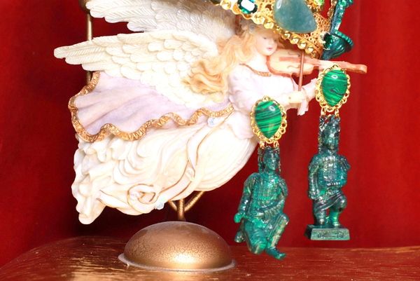 8974 Asian Revival Chinese Warriors Malachite effect Earrings