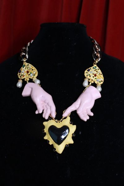 SOLD! 8995 Unisex Hands Heart Huge Necklace