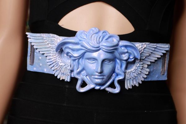 8999 Unisex Mythological Roman Head Chained Blue Waist Belt