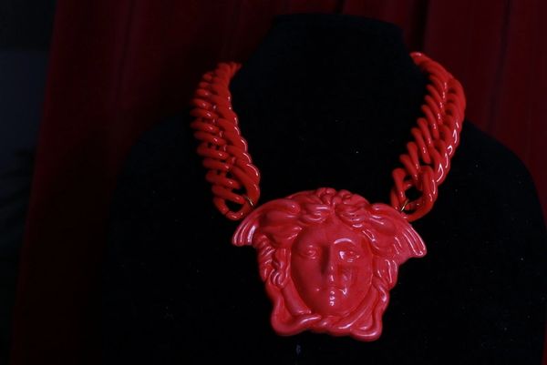 9002 Unisex Mythological Roman Head Chained Coral Huge Necklace