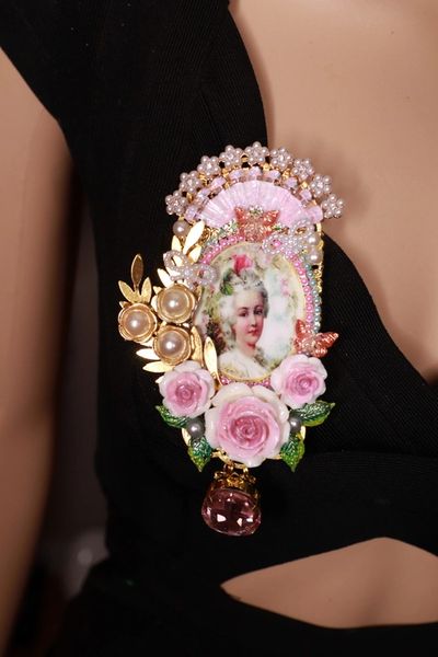 SOLD! 9006 Marie Antoinette Roses Fan Huge Brooch