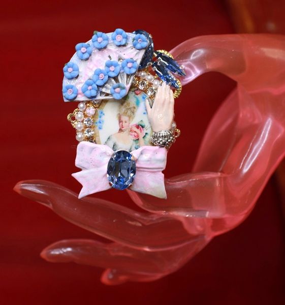 SOLD! 9014 Young Marie Antoinette Fan Blue Bow Adjustable Cocktail Ring