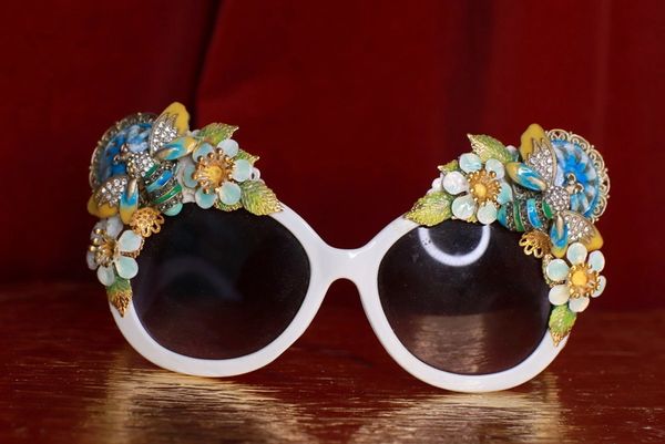 SOLD! 9030 Baroque Enamel Bee Flower Blossom Hand Painted Embellished Sunglasses