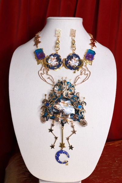 SOLD! 9036 Set Of Venus Mars Moon Italian Renaissance Statement Necklace+ Earrings