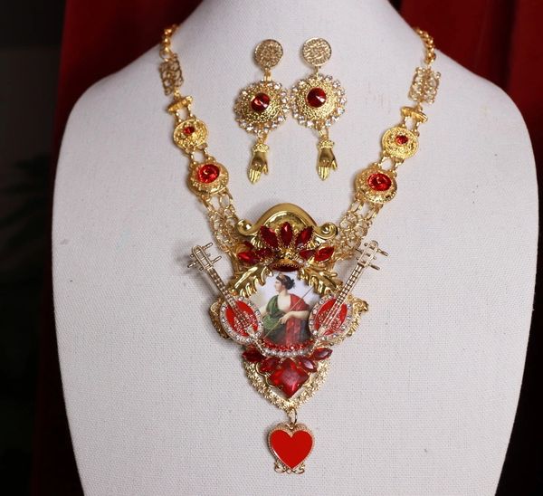 SOLD! 9043 Set Of Italian Renaissance Jacques Louis Dubois Juno Statement Necklace+ Earrings