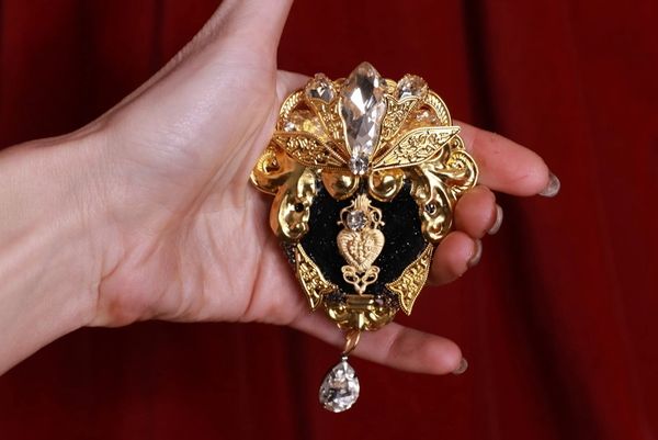 SOLD! 9045 Baroque Alta Moda Sacred Heart Black Brooch