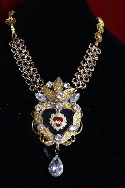 SOLD! 9047 Alta Moda Massive Sacred Heart Black Rhinestone Necklace