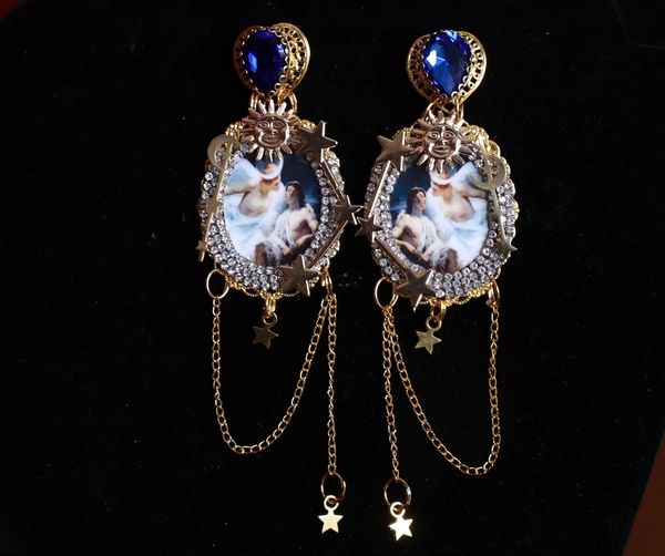 SOLD! 9046 Renaissance Romantic Star Moon Cameo Studs Earrings