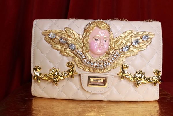 SOLD! 9047 Baroque Le Boy Beige Cherub Angel Embellished Handbag