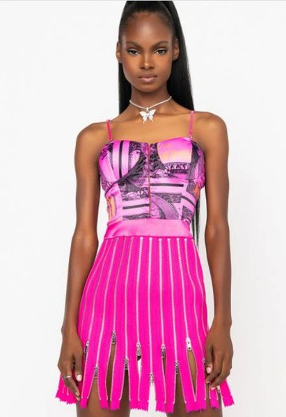 8244 Runway 2021 Designer 90s Zippers Fuchsia Dress Size US4-Us6