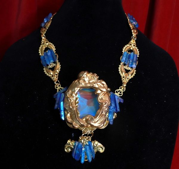 SOLD! 9060 Genuine Gemstones Kissing Mermaids Baroque Massive Necklace