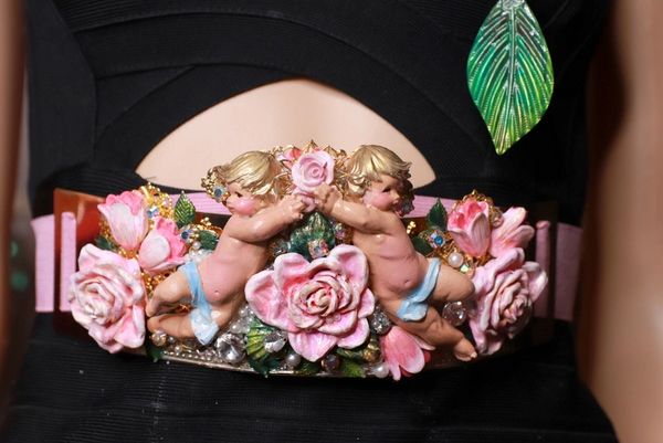 SOLD! 9061 Baroque Cherubs Angels Large Roses Waist Belt