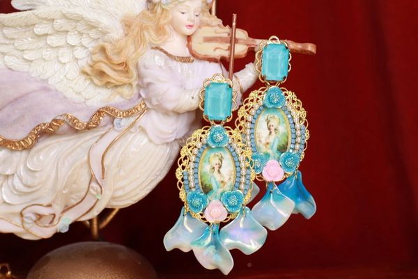 SOLD! 9064 Victorian Young Marie Antoinette Aqua Studs Earrings