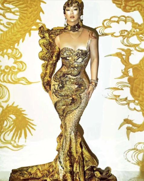 SOLD! 9084 Performance Runway 2022 Asian Revivial Snake Print Glam Gown Dress Us4-US6