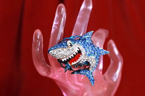 SOLD! 9087 Rhinestones Nautical shark Large Cocktail Adjustable Ring