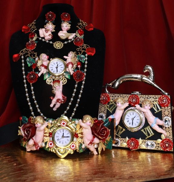 9098 Baroque Clock Cherubs Angels Embellished Handbag