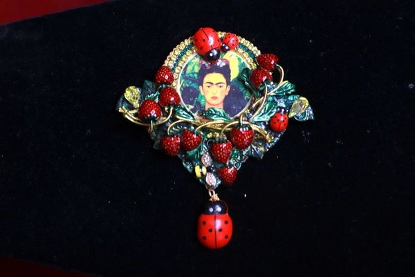 9122 Frida Kahlo Enamel Strawberry Huge Brooch