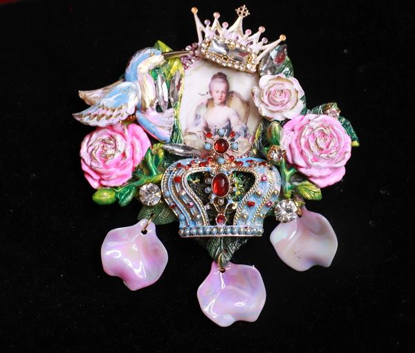 SOLD! 9126 Young Marie Antoinette Crown Petals Huge Brooch